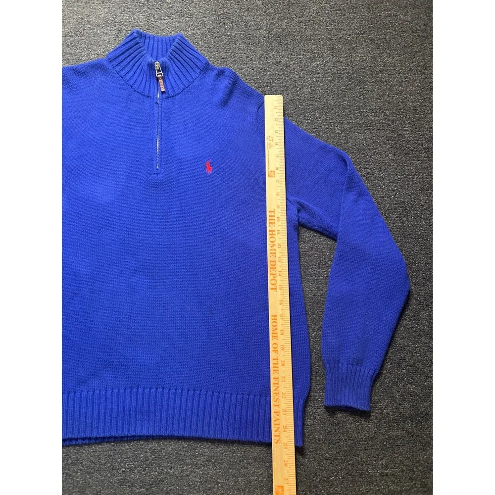 Polo‎ Ralph Lauren 1/4 Zip Sweater Blue Mens Large Pima Cotton Mock Neck Pony